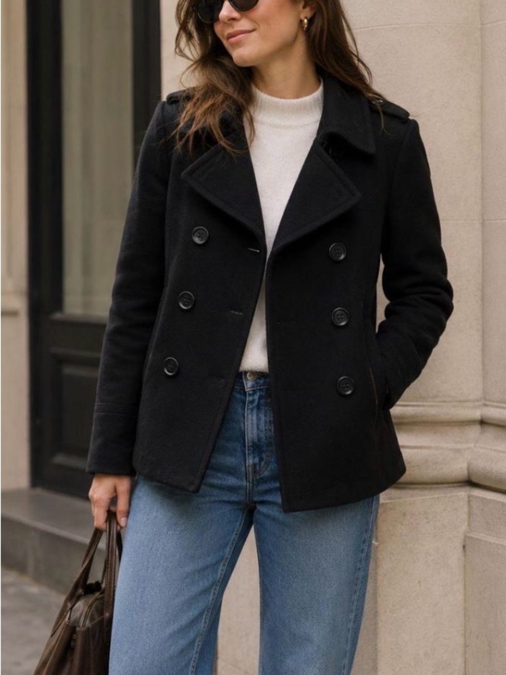 J. Crew Black Double-Breasted Wool Peacoat